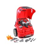 JOKO Autodielňa Sada Malého Automechanika Kamión s volantom, svetlo a zvuko, na učenie opravovať + diaľkové ovládanie, červený