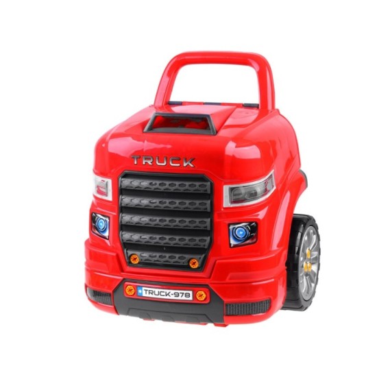 JOKO Autodielňa Sada Malého Automechanika Kamión s volantom, svetlo a zvuko, na učenie opravovať + diaľkové ovládanie, červený