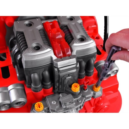 JOKO Autodielňa Sada Malého Automechanika Kamión s volantom, svetlo a zvuko, na učenie opravovať + diaľkové ovládanie, červený