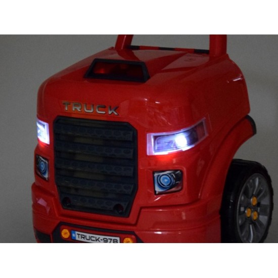 JOKO Autodielňa Sada Malého Automechanika Kamión s volantom, svetlo a zvuko, na učenie opravovať + diaľkové ovládanie, červený