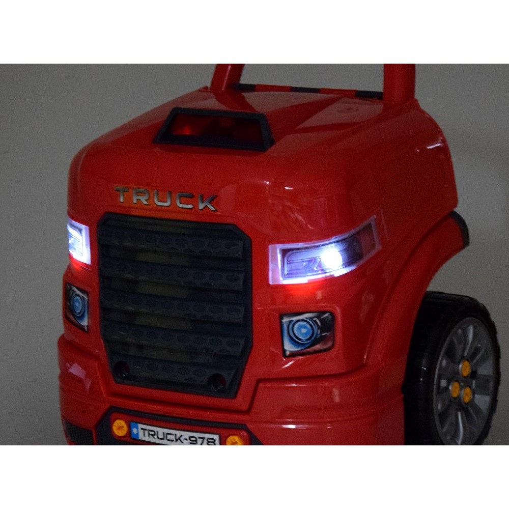 JOKO Autodielňa Sada Malého Automechanika Kamión s volantom, svetlo a zvuko, na učenie opravovať + diaľkové ovládanie, červený