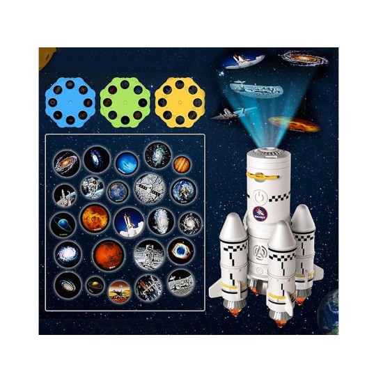 JOKO Vesmírna Raketa s DYMOVÝM Efektom, svetlom a zvukom + Projektor na batérie + 2 figúrky Astronautov