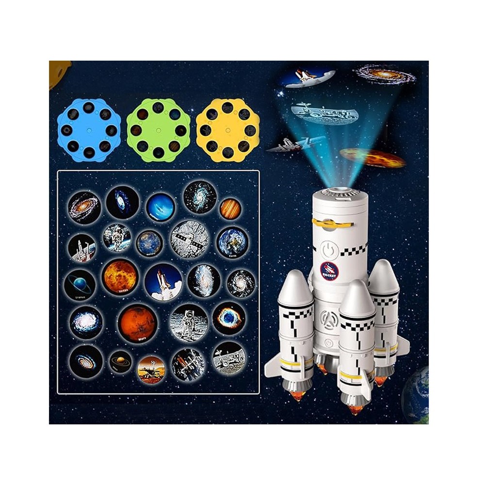 JOKO Vesmírna Raketa s DYMOVÝM Efektom, svetlom a zvukom + Projektor na batérie + 2 figúrky Astronautov