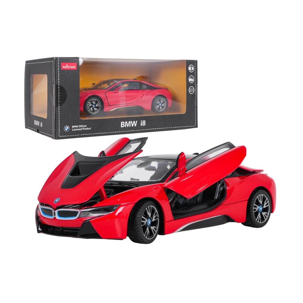 Rastar Kovový Model Auto BMW i8 1:24, otváracia kapota, otváracie dvere, červené