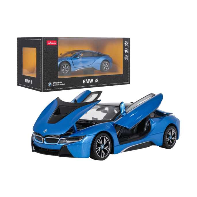 Rastar Kovový Model Auto BMW i8 1:24, otváracia kapota, otváracie dvere, modré