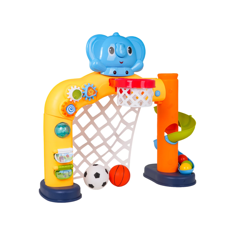 JOKO Interaktívna Bránka Sloník so svetlom a zvukom, Futbalová lopta, Basketbalová lopta, Basketbalový kôš
