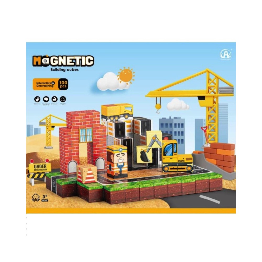 JOKO Sada Magnetické kocky 3D Stavenisko 100ks