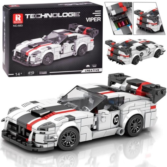 Reobrix Technická Stavebnica Auto Super sports WHITE VIPER spoiler 419ks
