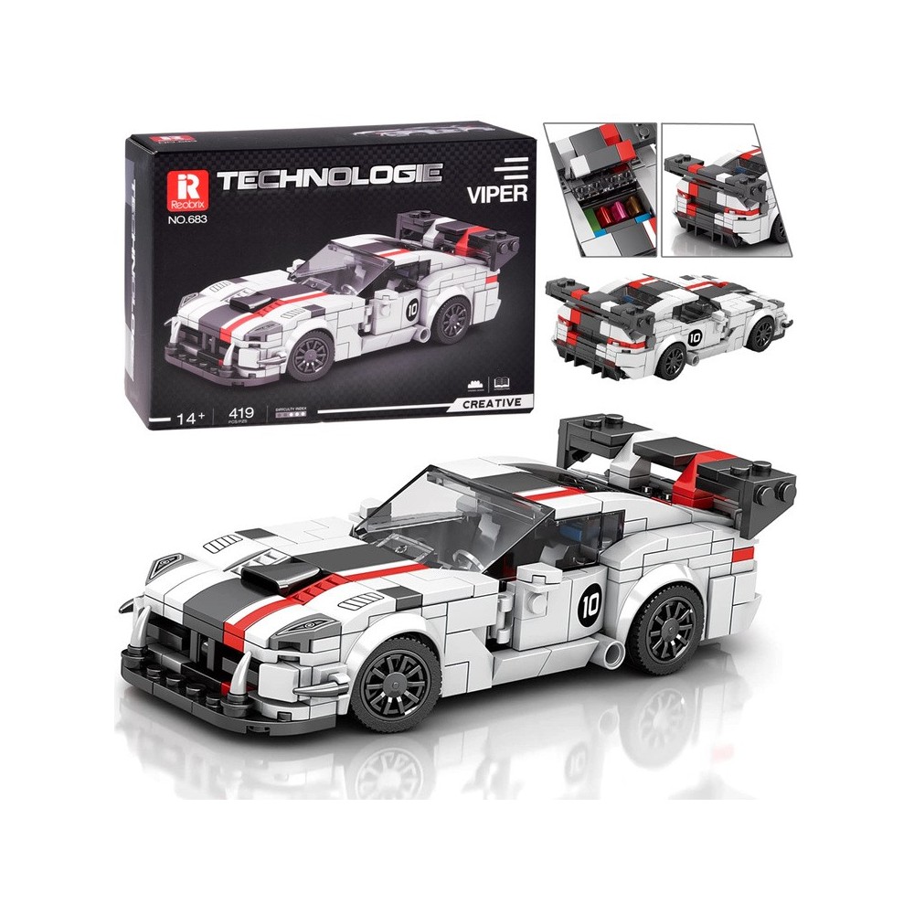 Reobrix Technická Stavebnica Auto Super sports WHITE VIPER spoiler 419ks