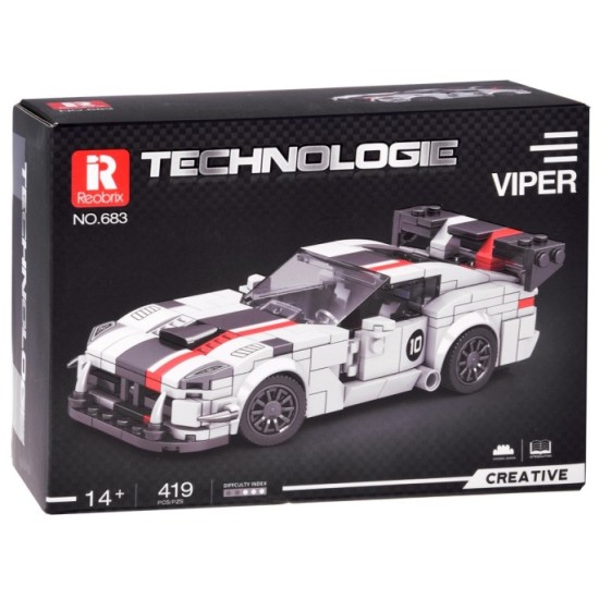 Reobrix Technická Stavebnica Auto Super sports WHITE VIPER spoiler 419ks