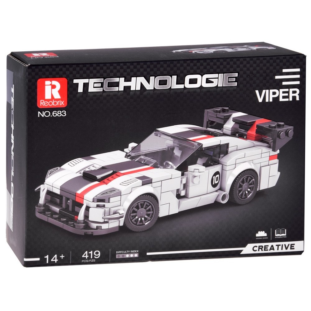 Reobrix Technická Stavebnica Auto Super sports WHITE VIPER spoiler 419ks