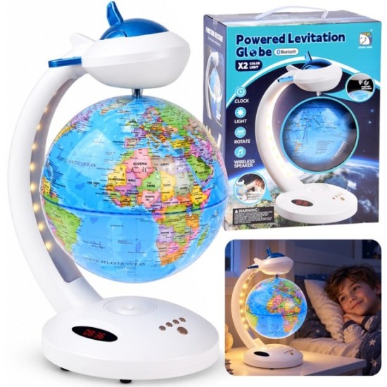 JOKO Detský Nočná LED Lampa Glóbus 4v1, Bluetooth Reproduktor, otáčanie 360°, Detský budík, nabíjačka USB