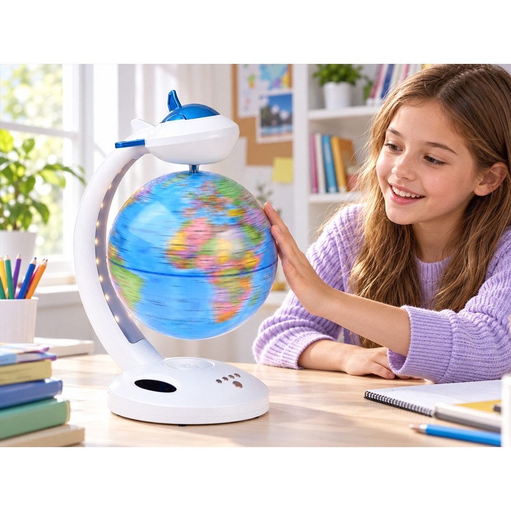JOKO Detský Nočná LED Lampa Glóbus 4v1, Bluetooth Reproduktor, otáčanie 360°, Detský budík, nabíjačka USB