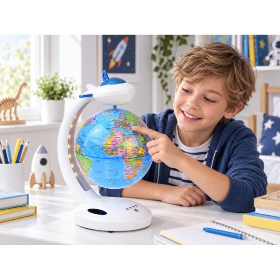 JOKO Detský Nočná LED Lampa Glóbus 4v1, Bluetooth Reproduktor, otáčanie 360°, Detský budík, nabíjačka USB