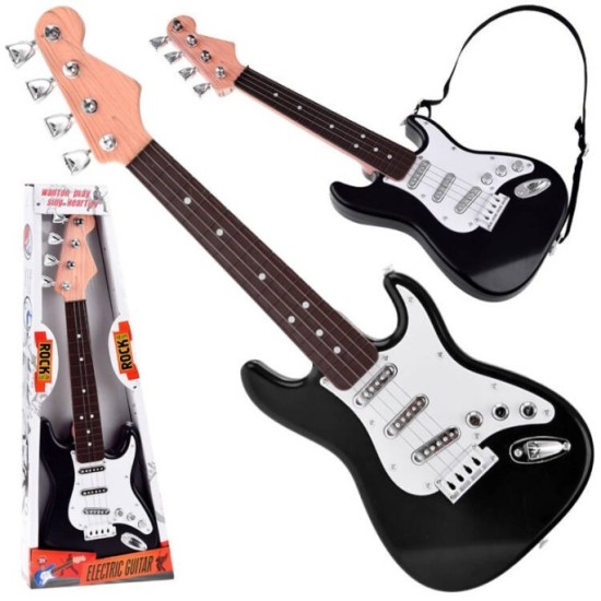 JOKO Detská Elektrická Gitara 44cm s kovovými strunami a zvukmi na batérie, čierna