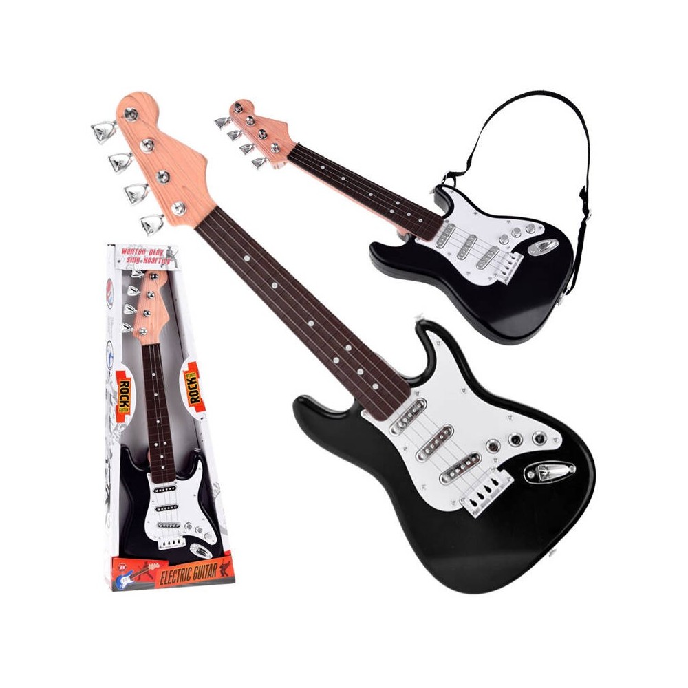 JOKO Detská Elektrická Gitara 44cm s kovovými strunami a zvukmi na batérie, čierna