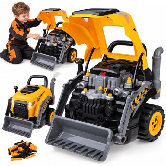 JOKO MOTOR Buldozéra Autodielňa Automechanika s volantom, Efekt Dymu, so svetlom a zvukom, žltý