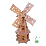 MKSTOR Drevený Solárny veterný mlyn záhradný otočný dekoračný 100cm s LED osvetlením
