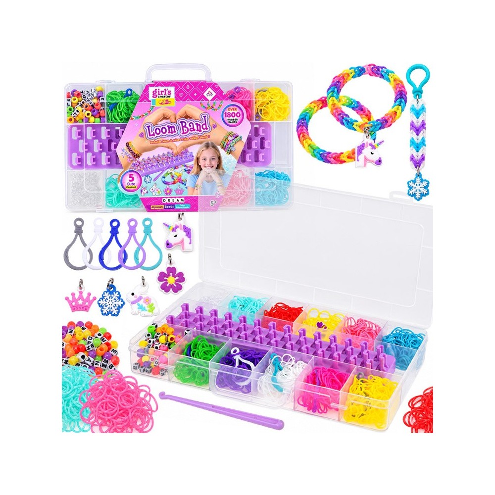 JOKO Sada Gumičky Loom Band na výrobu náramkov, náhrdelníkov 1800+ púzdro + korálky + prívesky