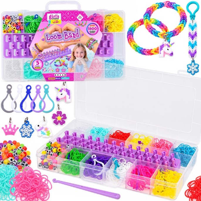 JOKO Sada Gumičky Loom Band na výrobu náramkov, náhrdelníkov 1800+ púzdro + korálky + prívesky