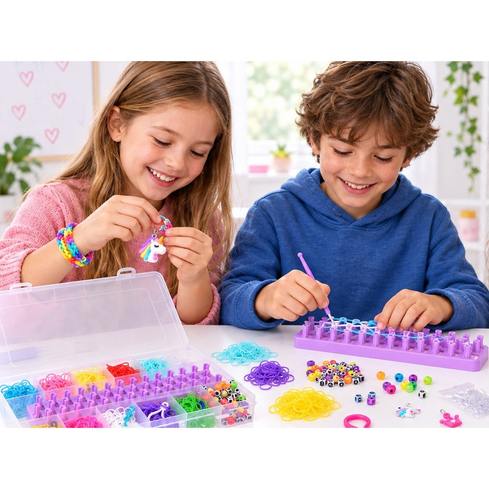 JOKO Sada Gumičky Loom Band na výrobu náramkov, náhrdelníkov 1800+ púzdro + korálky + prívesky