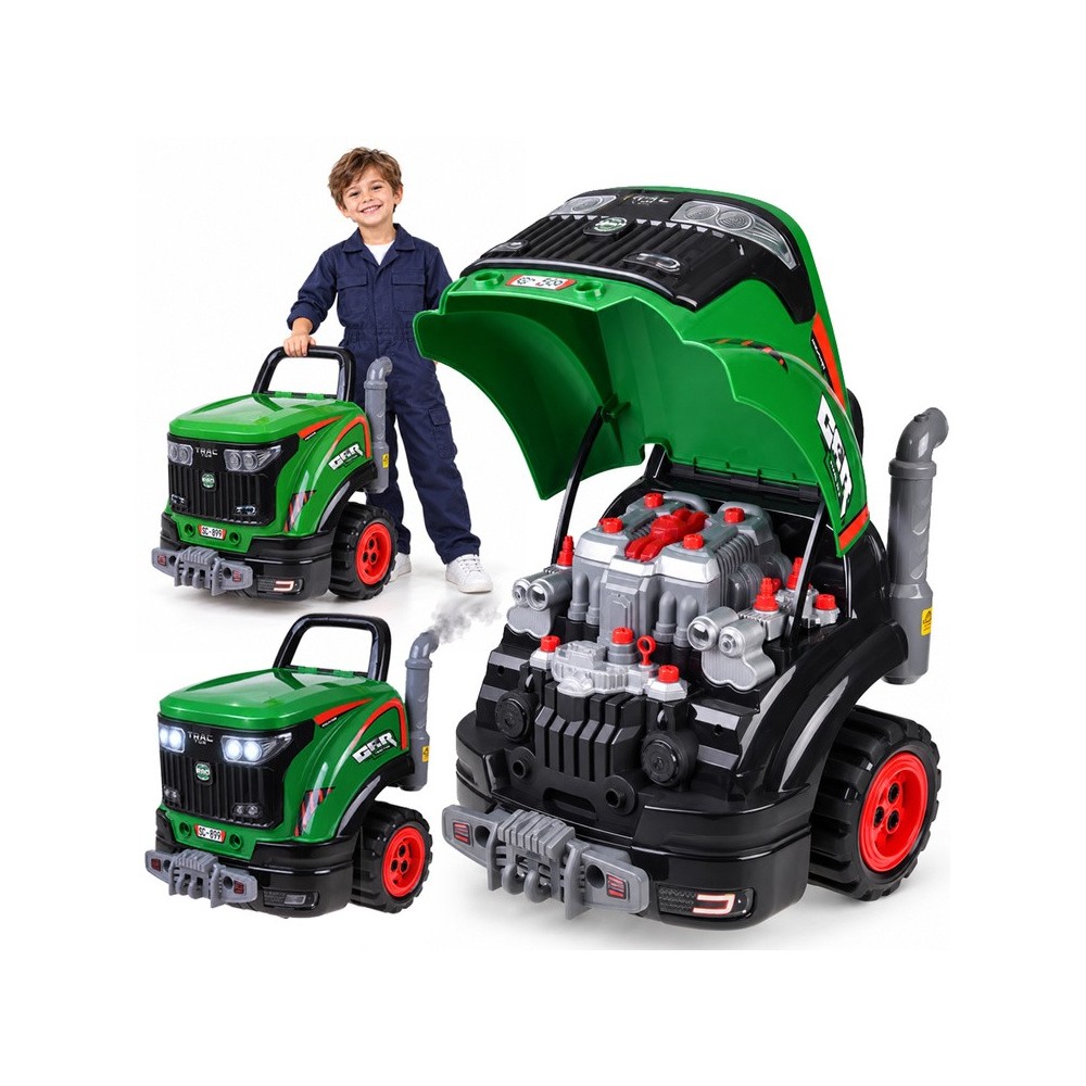 JOKO MOTOR Traktora Autodielňa Automechanika s volantom, Efekt DYMU z výfuku, so svetlom a zvukom, zelený
