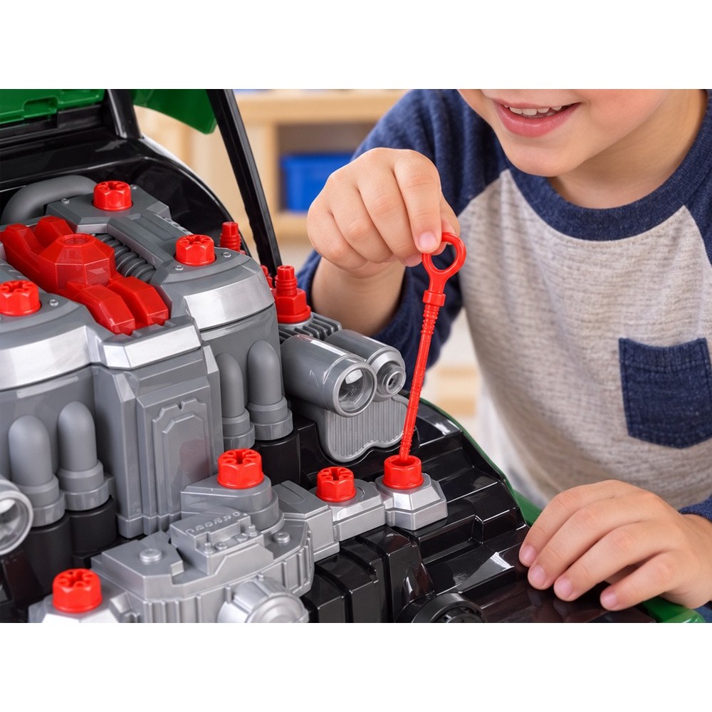 JOKO MOTOR Traktora Autodielňa Automechanika s volantom, Efekt DYMU z výfuku, so svetlom a zvukom, zelený