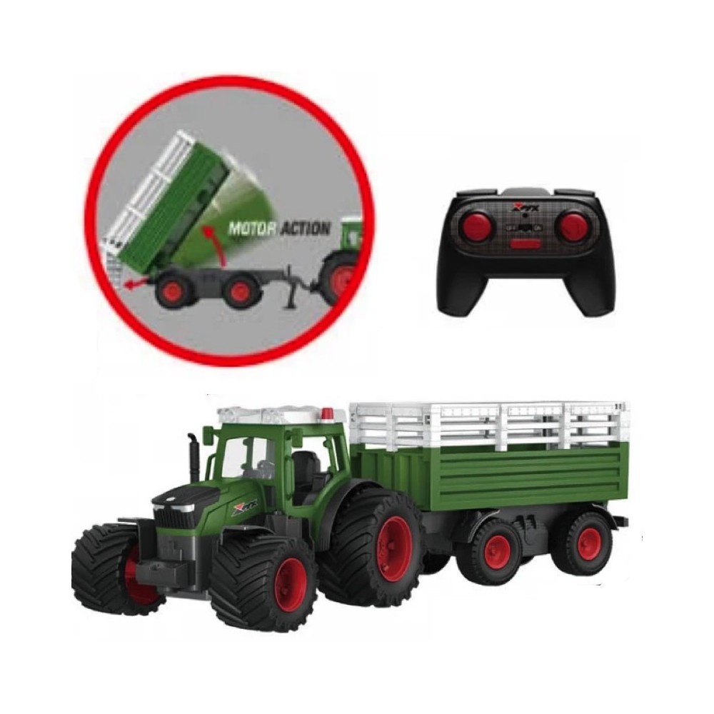JOKO RC Traktor s Elektricky Vyklápacou vlečkou, svetlom a zvukom, na diaľkové ovládanie, zelený