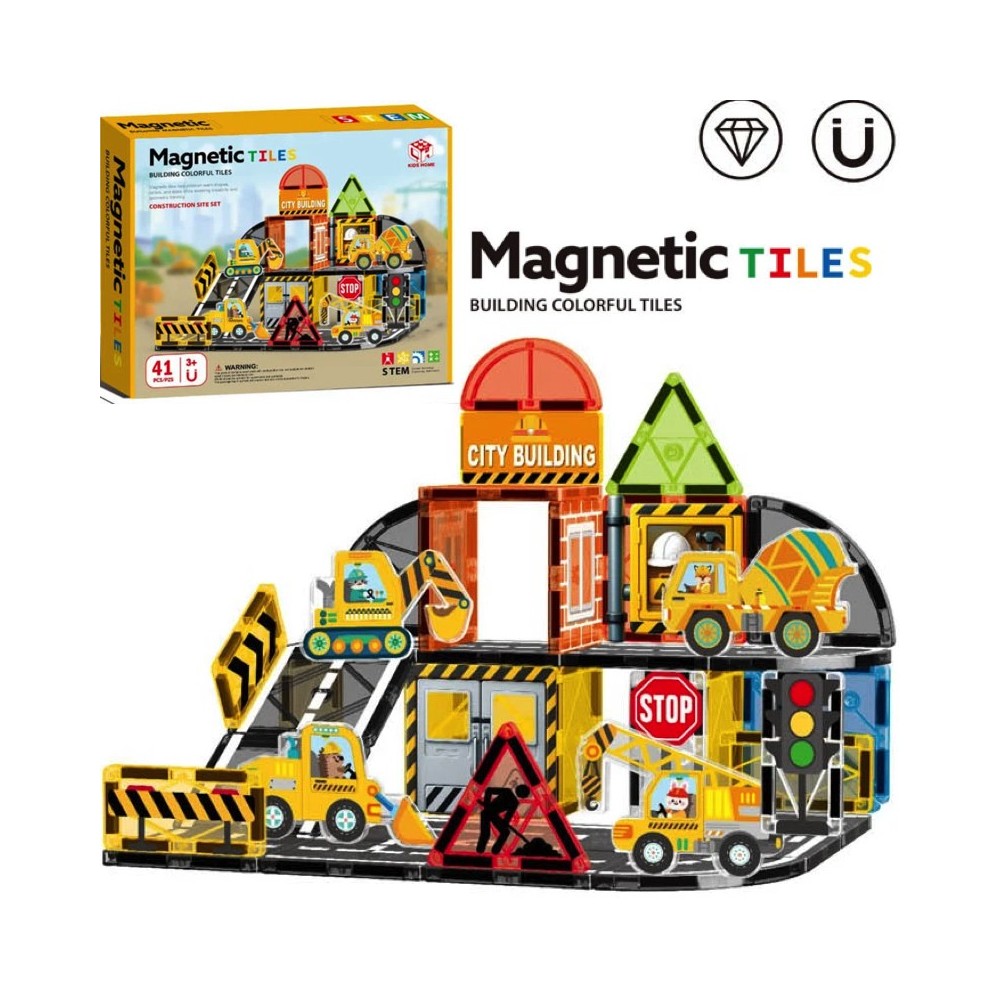 JOKO Sada Magnetická Stavebnica Stavenisko, Magnetická Bager, Žeriav, Miešač Betónu 42ks