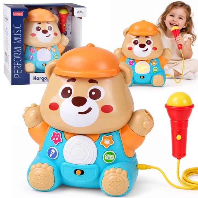 JOKO Interaktívné Detské Karaoke Medveď TEDDY s mikrofónom a svetlom, na batérie