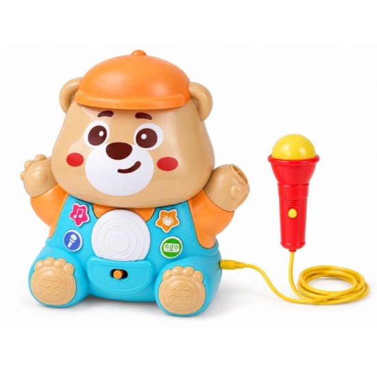 JOKO Interaktívné Detské Karaoke Medveď TEDDY s mikrofónom a svetlom, na batérie