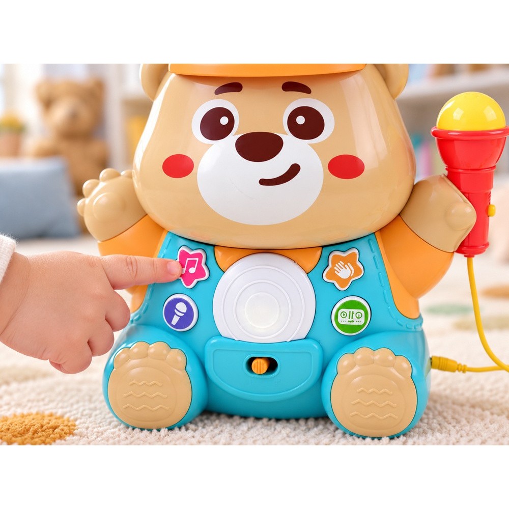 JOKO Interaktívné Detské Karaoke Medveď TEDDY s mikrofónom a svetlom, na batérie
