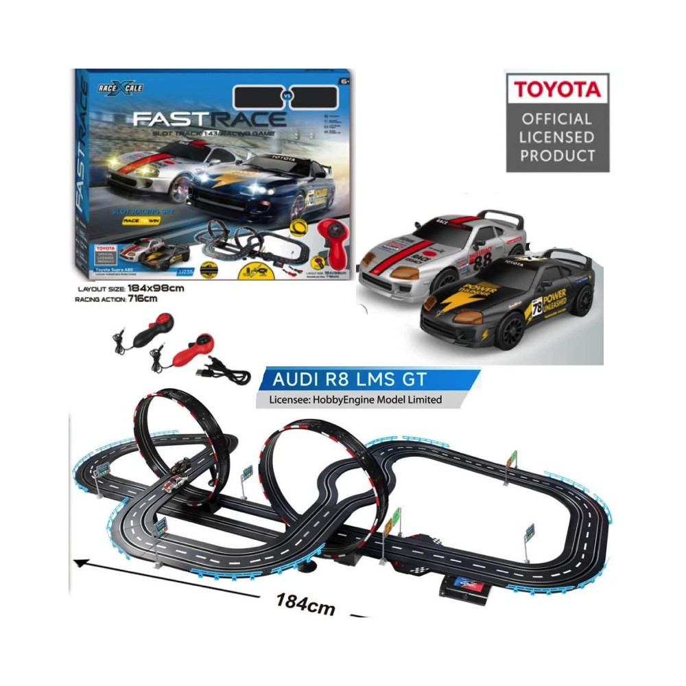 JOKO Autodráha na batérie s licenciou TOYOTA 184x98 cm, USB nabíjačka, dĺžka 716cm