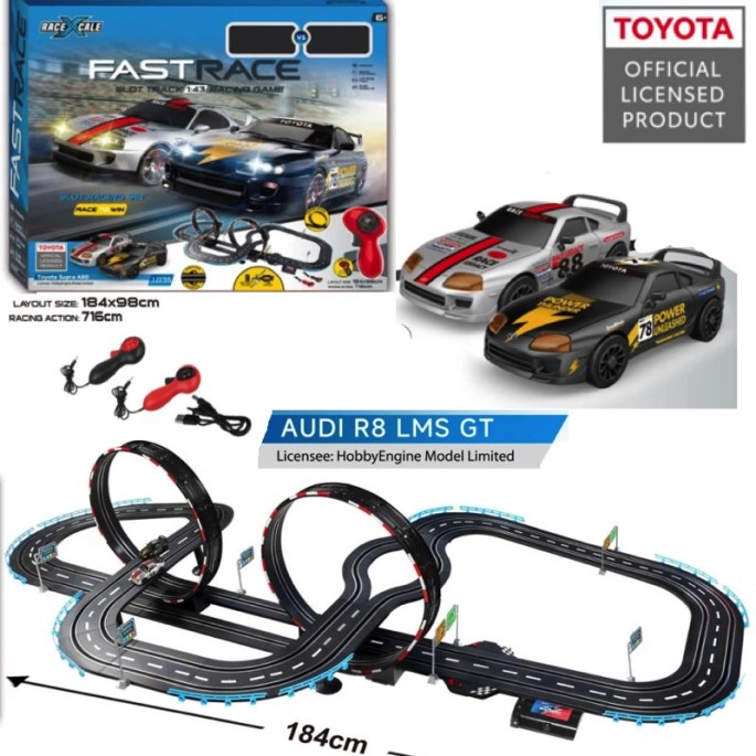 JOKO Autodráha na batérie s licenciou TOYOTA 184x98 cm, USB nabíjačka, dĺžka 716cm