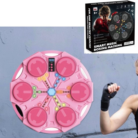 JOKO Elektronický Boxerský Terč s LED svetelnými zónami, Zvukom a Bluetooth + rukavice, ružový