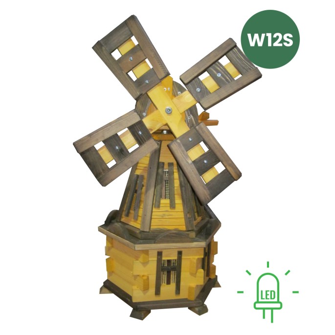 MKSTOR Drevený Solárny veterný mlyn záhradný otočný dekoračný 85cm s LED svetlom, W12S
