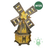 MKSTOR Drevený Solárny veterný mlyn záhradný otočný dekoračný 85cm s LED svetlom, W12S