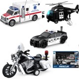 JOKO Policajná Sada 5v1, Policajné auto, Policajná Motorka, Policajný Vrtulník, Sanitka, so svetlom a zvukom