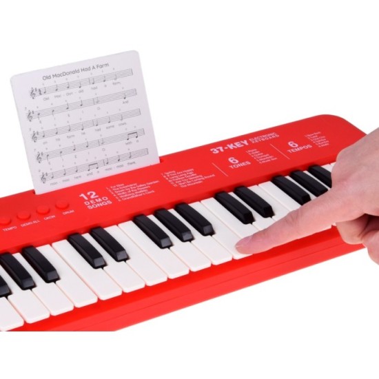 JOKO Detské Klávesy s Nahrávaním, Nástrojové zvuky- husle, gitara, trúbka, Mikrofón, hudobné kartičky, červené