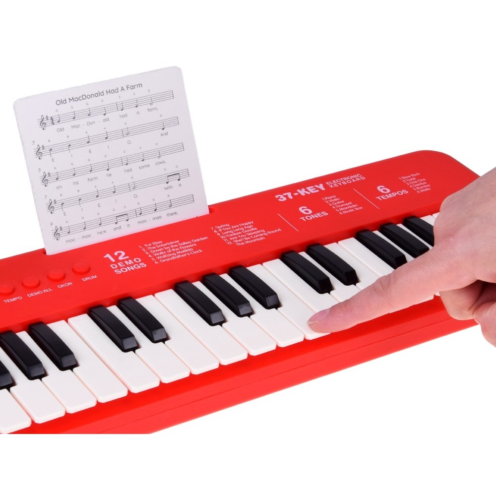 JOKO Detské Klávesy s Nahrávaním, Nástrojové zvuky- husle, gitara, trúbka, Mikrofón, hudobné kartičky, červené