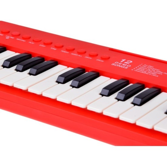 JOKO Detské Klávesy s Nahrávaním, Nástrojové zvuky- husle, gitara, trúbka, Mikrofón, hudobné kartičky, červené