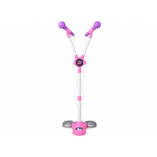 JOKO Detský Karaoke Mikfrofón pre dve deti DUO na stojane so svetlom, bluetooth, ružový