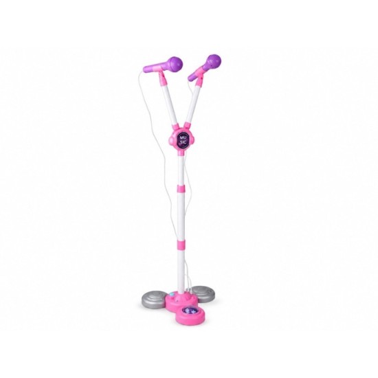 JOKO Detský Karaoke Mikfrofón pre dve deti DUO na stojane so svetlom, bluetooth, ružový