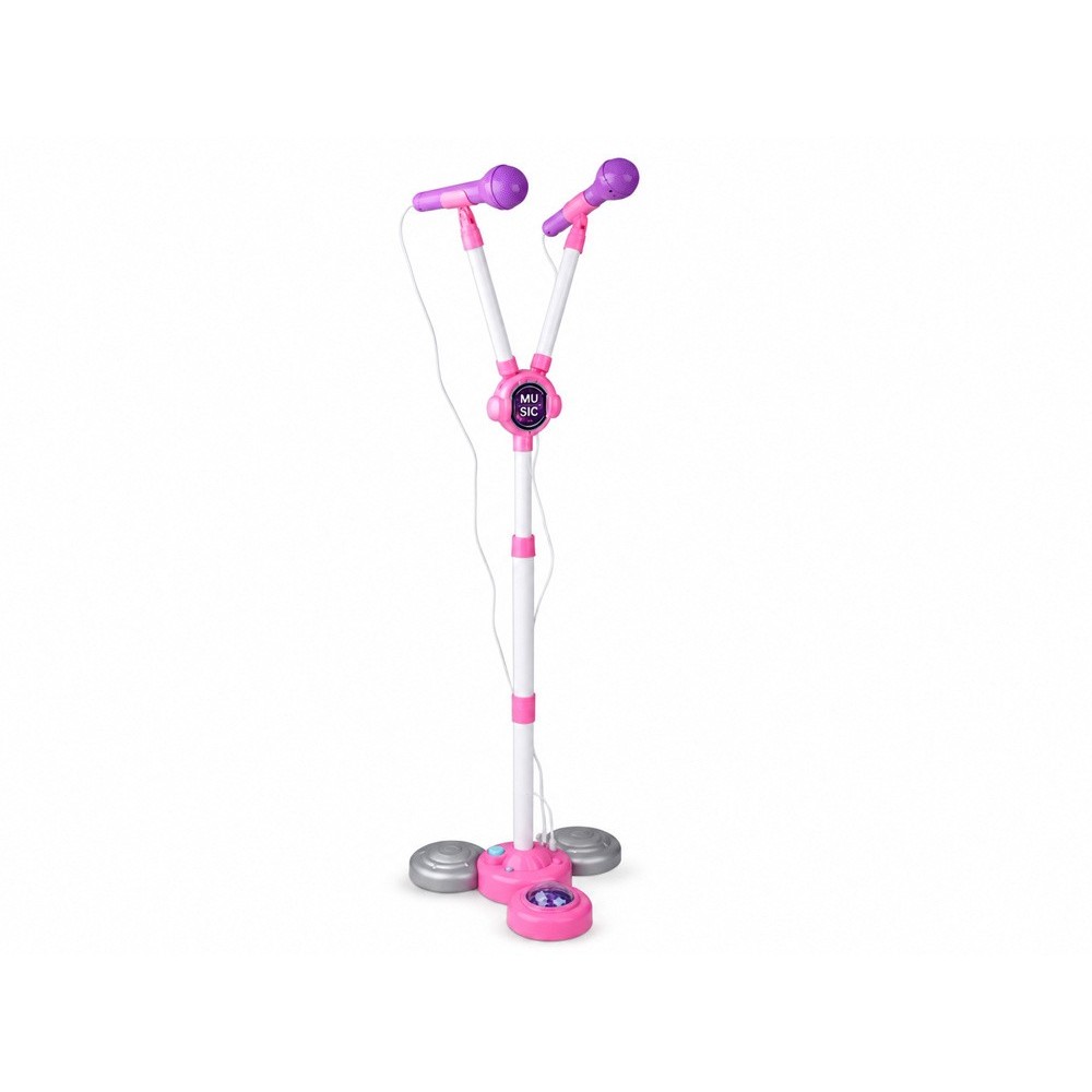 JOKO Detský Karaoke Mikfrofón pre dve deti DUO na stojane so svetlom, bluetooth, ružový
