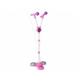 JOKO Detský Karaoke Mikfrofón pre dve deti DUO na stojane so svetlom, bluetooth, ružový