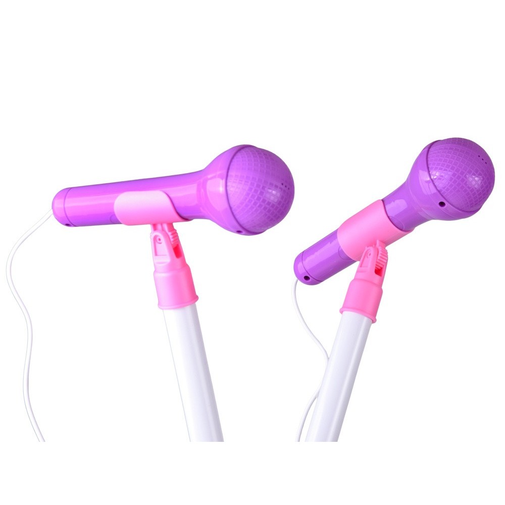 JOKO Detský Karaoke Mikfrofón pre dve deti DUO na stojane so svetlom, bluetooth, ružový