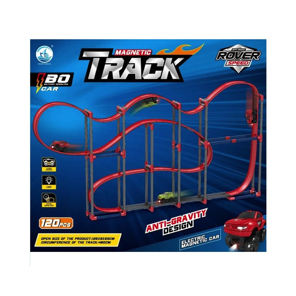 MEGA Magnetická Antigravitačná Autodráha s Autíčkom na batérie so svetlom 125cm x 65cm