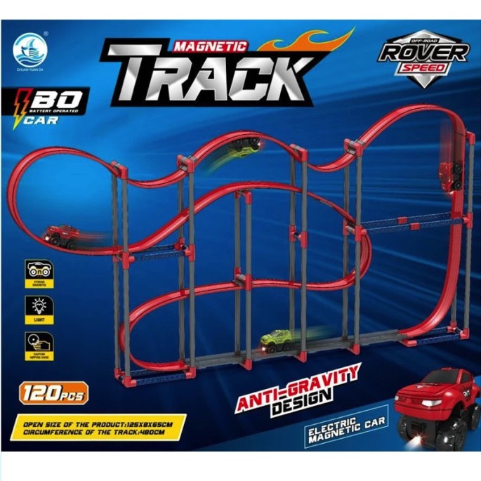 MEGA Magnetická Antigravitačná Autodráha s Autíčkom na batérie so svetlom 125cm x 65cm