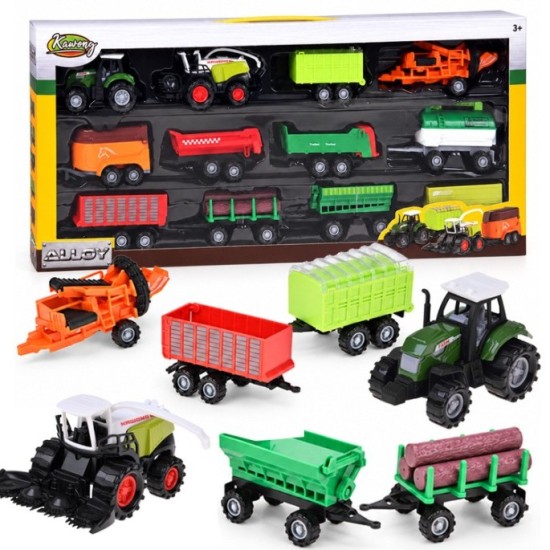 JOKO Sada Traktor, Kombajn, vlečky, prívesy, drevo 12ks