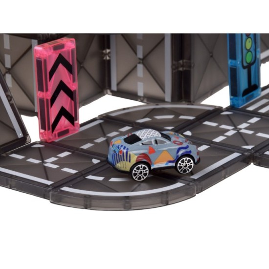 JOKO Magnetické kocky, Magnetická autodráha 168ks, autíčka 4ks, dopravné značky